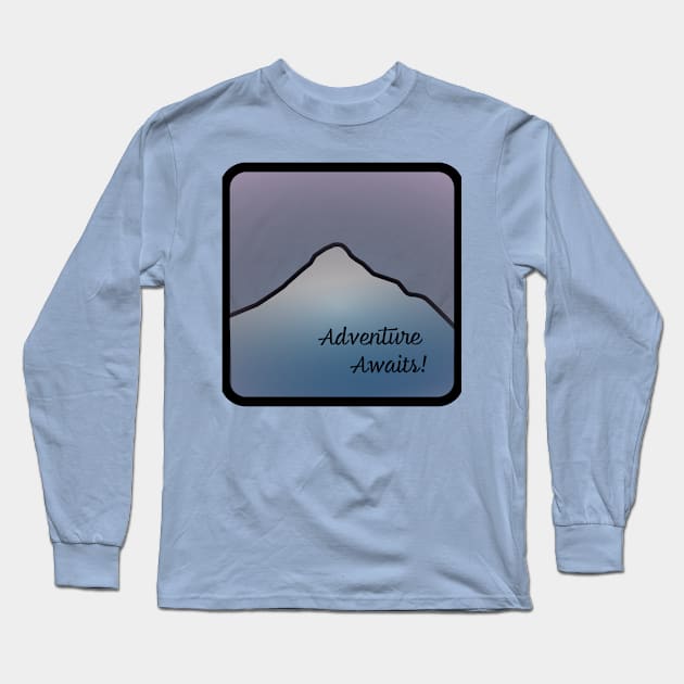 Adventure Awaits Mountain Scene Long Sleeve T-Shirt by Hedgie Designs
